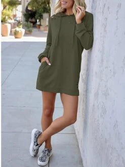 Women's Casual Dress Hoodie Dress Mini Dress Fashion Daily Outdoor Vacation Going Out Hoodie Print Pure Color Loose Fit Pink Khaki Army Green S M L XL -Tesla Style qzwnyk1695024145001