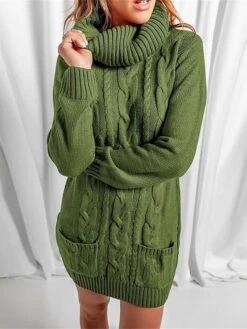 Women‘s Sweater Dress Winter Dress Jumper Dress Mini Dress Pocket Outdoor Street Daily Fashion Streetwear Turtleneck Long Sleeve 2023 Loose Fit Black Red Khaki Color S M L XL XXL Size -Tesla Style rajbif1694056897758