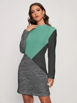 Women's Sweater Dress Jumper Dress Casual Dress Midi Dress Warm Color Block Outdoor Daily Holiday Vacation Round Neck Long Sleeve 2023 Regular Fit Blue Khaki XS S M L XL XXL 3XL One Size -Tesla Style ramllj1697538184669