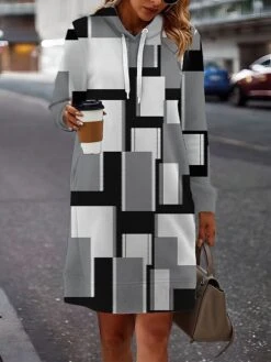 Women's Casual Dress Hoodie Dress Mini Dress Warm Fashion Outdoor Holiday Vacation V Neck Print Graphic Floral Geometric Loose Fit Black Yellow Pink S M L XL XXL -Tesla Style raqrdn1693535876771