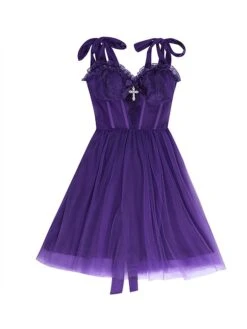 Women‘s Halloween Dress Party Dress Cocktail Dress Wedding Guest Dress Mini Dress Black Purple Sleeveless Pure Color Lace Spring Fall Winter Spaghetti Strap Fashion Birthday Wedding Guest 2023 S M L -Tesla Style ravqom1693808840146