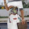 Women's Sheath Dress Mini Dress Navy Black White Short Sleeve Print Print Summer Spring Off Shoulder Stylish 2023 S M L XL