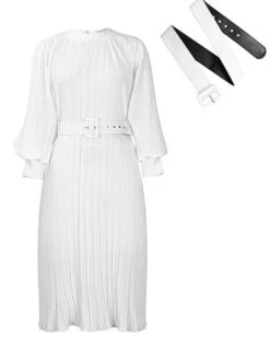 Women's Work Dress Casual Dress Black Dress Fashion Office Daily Workfashion Midi Dress Lace Up Pleated Crew Neck Long Sleeve Plain Regular Fit Black White Red Fall Winter S M L XL XXL -Tesla Style rbtahp1695645194440