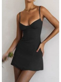 Women's Party Dress Sheath Dress Strap Dress Mini Dress Black Red Sleeveless Pure Color Cold Shoulder Summer Spring Spaghetti Strap Stylish Slim 2023 S M L -Tesla Style rdefkr1660703871300