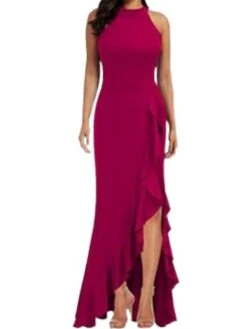 Women's Party Dress Sheath Dress Long Dress Maxi Dress Black Wine Navy Blue Sleeveless Pure Color Ruffle Summer Spring Fall Crew Neck Party Evening Party 2023 S M L XL 2XL -Tesla Style rdnawy1672399576680