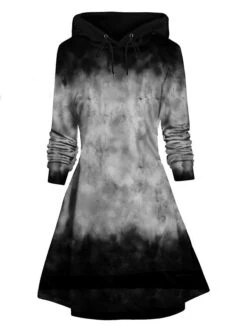 Women's Casual Dress Hoodie Dress Winter Dress Tie Dye Pocket Print Hooded Mini Dress Fashion Streetwear Outdoor Daily Long Sleeve Loose Fit Blue Khaki Gray Fall Winter S M L XL XXL -Tesla Style rdrfjs1692857085245