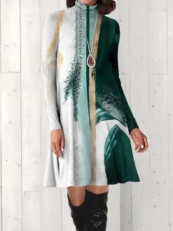 Women's Work Dress Casual Dress Fashion Winter Dress Daily Mini Dress Print Turtleneck Long Sleeve Floral Letter Regular Fit Light Pink Black Light Green Fall Winter S M L XL XXL -Tesla Style rejzgl1694573152413