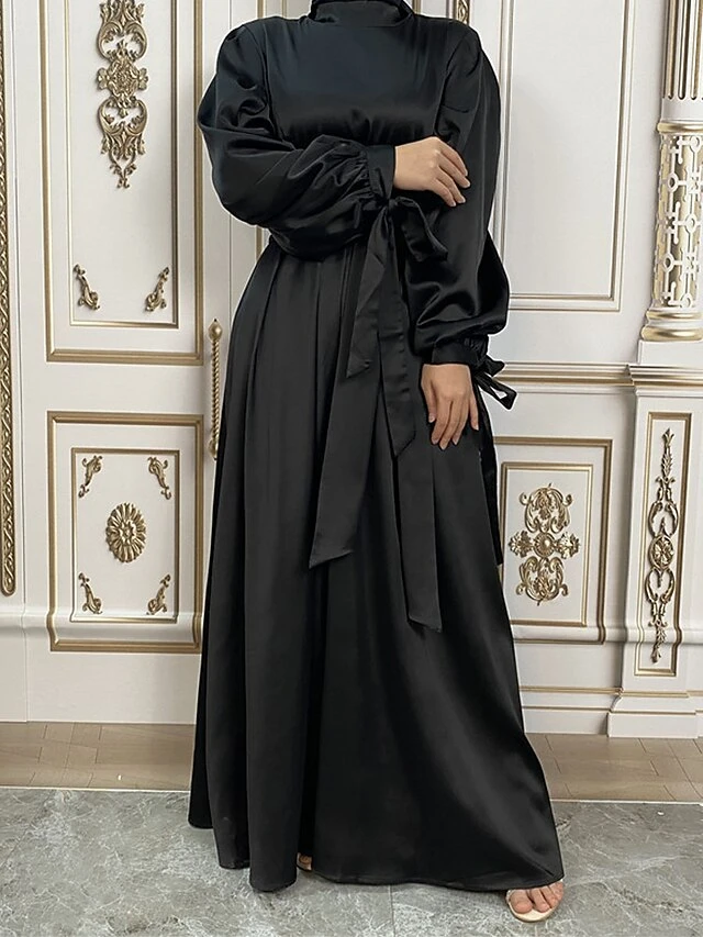 Women's Long Dress Maxi Dress Party Dress Casual Dress Satin Dress Pure Color Fashion Streetwear Outdoor Daily Holiday Lace Up Ruched Long Sleeve Stand Collar Dress Loose Fit Black Royal Blue Purple 4 Women's Long Dress Maxi Dress Party Dress Casual Dress Satin Dress Pure Color Fashion Streetwear Outdoor Daily Holiday Lace Up Ruched Long Sleeve Stand Collar Dress Loose Fit Black Royal Blue Purple - Image 2