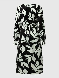 Women's Work Dress Semi Formal Dress Wrap Dress Fashion Midi Dress Lace Up Print V Neck Long Sleeve Leaf Loose Fit Black Fall Winter S M L XL XXL -Tesla Style rfgmik1693363849570