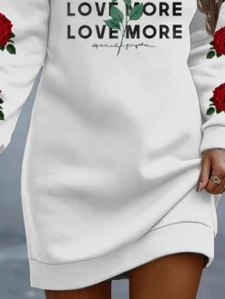 Women's Casual Dress Sweatshirt Dress Winter Dress Letter Rose Print Crew Neck Mini Dress Fashion Streetwear Outdoor Daily Long Sleeve Loose Fit White Fall Winter S M L XL XXL -Tesla Style rfkitq1693914668550
