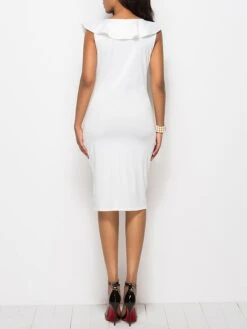 Women's Party Dress Sheath Dress Midi Dress Black White Yellow Sleeveless Pure Color Ruffle Summer Spring V Neck Hot Slim 2022 S M L XL XXL 3XL -Tesla Style rfwy1592825529687