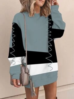 Women's Casual Dress Sweatshirt Dress Mini Dress Warm Fashion Outdoor Vacation Going Out Crew Neck Print Floral Geometric Striped Loose Fit Black Pink Blue S M L XL XXL -Tesla Style rghlgz1694151132366