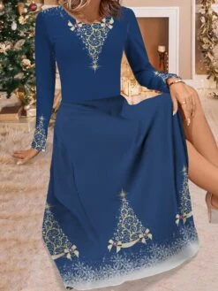 Women's Work Dress Casual Dress Swing Dress Fashion Winter Dress Christmas Daily Midi Dress Print Crew Neck Long Sleeve Christmas Tree Regular Fit Red Blue Brown Fall Winter S M L XL XXL -Tesla Style rgveey1695280214065