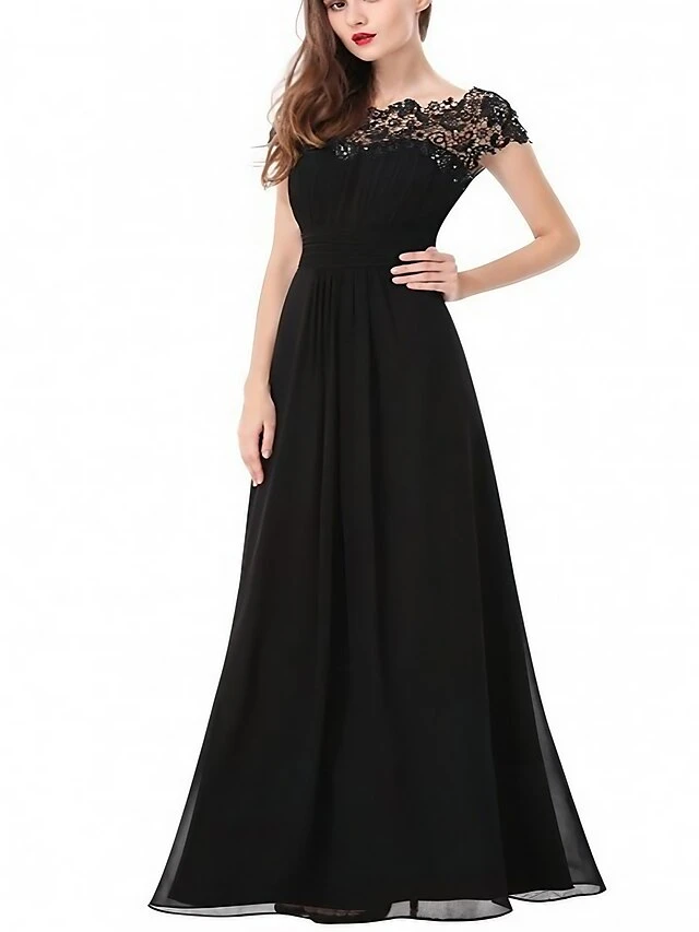 Women's Party Dress Chiffon Dress Long Dress Maxi Dress Black Wine Royal Blue Short Sleeve Pure Color Lace Summer Crew Neck Fashion 2023 S M L XL XXL 3 Women's Party Dress Chiffon Dress Long Dress Maxi Dress Black Wine Royal Blue Short Sleeve Pure Color Lace Summer Crew Neck Fashion 2023 S M L XL XXL