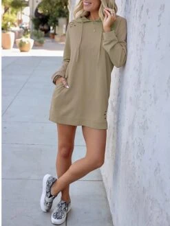 Women's Casual Dress Hoodie Dress Mini Dress Fashion Daily Outdoor Vacation Going Out Hoodie Print Pure Color Loose Fit Pink Khaki Army Green S M L XL -Tesla Style rhqfmv1695024143958