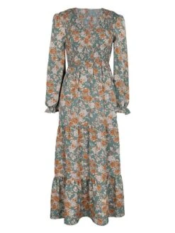 Women's Work Dress Casual Dress Swing Dress Fashion Winter Dress Daily Midi Dress Ruched Print V Neck Long Sleeve Floral Slim Green Fall Winter S M L XL -Tesla Style rhqmpd1695096215364