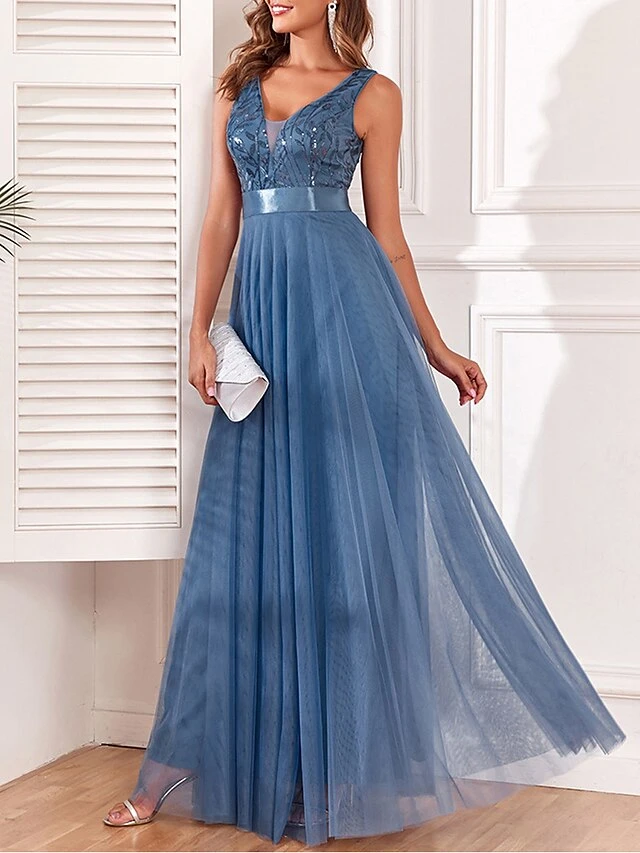 Women‘s Prom Dress Party Dress Sequin Dress Long Dress Maxi Dress Blue Sleeveless Pure Color Sparkly Glitter Sequins Fall Winter Autumn V Neck Fashion Wedding Guest Birthday Evening Party 2023 5 Women‘s Prom Dress Party Dress Sequin Dress Long Dress Maxi Dress Blue Sleeveless Pure Color Sparkly Glitter Sequins Fall Winter Autumn V Neck Fashion Wedding Guest Birthday Evening Party 2023 - Image 3