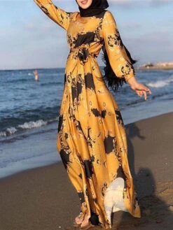 Women's Work Dress Swing Dress Semi Formal Dress Fashion Long Dress Maxi Dress Print Crew Neck Long Sleeve Print Loose Fit White Yellow Red Fall Winter S M L XL XXL