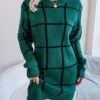Women's Sweater Dress Winter Dress Jumper Dress Mini Dress Patchwork Daily Date Going Out Active Fashion Crew Neck Long Sleeve 2023 Loose Fit White Green Khaki Color S M L Size