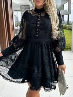 Women's Party Dress Lace Dress Homecoming Dress Mini Dress Black White Long Sleeve Pure Color Lace Summer Spring Fall Stand Collar Fashion Wedding Guest Birthday Vacation Slim 2023 S M L XL 31 Women's Party Dress Lace Dress Homecoming Dress Mini Dress Black White Long Sleeve Pure Color Lace Summer Spring Fall Stand Collar Fashion Wedding Guest Birthday Vacation Slim 2023 S M L XL -Tesla Style rjpdns1681263748802