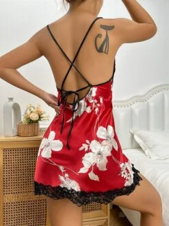 Women's Satin Dress Strap Dress Mini Dress Cute Sexy Lace Backless Leopard Strap Party Lounge Yellow Red 2023 Summer Spring S M L XL -Tesla Style rjqpob1692787641455