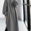Women's Casual Dress Hoodie Dress Winter Dress Midi Dress Split Outdoor Daily Going Out Fashion Streetwear Hooded Long Sleeve 2023 Loose Fit Black Green Army Green Color S M L XL XXL Size -Tesla Style rjzfwz1693880166005