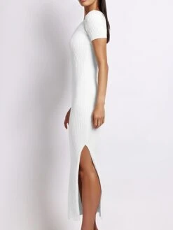 Women's Sweater Dress Winter Dress Jumper Dress Midi Dress Split Outdoor Street Daily Fashion Streetwear U Neck Short Sleeve 2023 Slim Black White Wine Color S M L XL Size -Tesla Style rkbmrm1695035660884