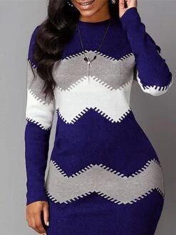 Women‘s Sweater Dress Winter Dress Bodycon Sheath Dress Black Yellow Wine Long Sleeve Color Block Knit Spring Fall Winter Crew Neck Fashion Vacation Fall Dress 2023 S M L XL XXL 3XL 4XL 5XL -Tesla Style rkflke1672381244552