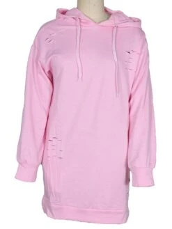 Women's Casual Dress Hoodie Dress Plain Dress Mini Dress Pocket Ripped Outdoor Daily Going Out Active Fashion Hooded Long Sleeve 2023 Loose Fit Pink Khaki Army Green Color S M L XL Size -Tesla Style rklhlv1694487171016