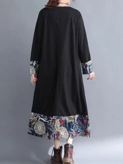 Women's Work Dress Black Dress Semi Formal Dress Fashion Midi Dress Print Crew Neck Long Sleeve Floral Loose Fit Black Blue Green Fall Winter M L XL XXL -Tesla Style rkltnb1693300595572