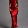 Women‘s Christmas Prom Dress Party Dress Satin Dress Long Dress Maxi Dress Red Gold Sleeveless Pure Color Backless Spring Fall Winter Spaghetti Strap Fashion Birthday Evening Party Wedding Guest -Tesla Style rkobtq1692173956812