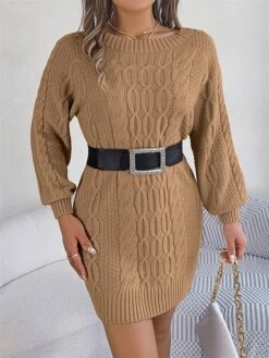 Women's Sweater Dress Winter Dress Jumper Dress Mini Dress Active Pure Color Outdoor Casual Holiday Vacation Crew Neck Long Sleeve 2023 Loose Fit Green Khaki Gray S M L -Tesla Style rkposw1696991839052 1