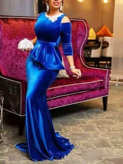 Women‘s Formal Party Dress Velvet Dress Red Sheath Dress Long Dress Maxi Dress Wine Dark Blue Black 3/4 Length Sleeve Pure Color Ruched Winter Fall Crew Neck Elegant Slim 2023 S M L XL 2XL 3XL -Tesla Style rkziek1665657592305