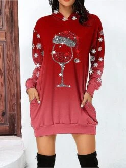 Women's Casual Dress Christmas Dress Hoodie Dress Letter Print Pocket Print Hooded Mini Dress Active Fashion Outdoor Christmas Long Sleeve Loose Fit Light Pink Black Red Fall S M L XL XXL
