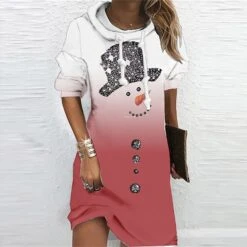 Women's Christmas Hoodie Dress Shift Dress Mini Dress Black And White Green Black Blue Pink Wine Red Gray White Long Sleeve Snowman Snowflake Print Winter Fall Hooded Vacation Casual 2022 S M L XL -Tesla Style rlaaho1667282197877