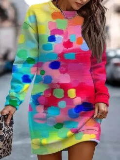Women's Casual Dress Sweatshirt Dress Winter Dress Graffiti Print Crew Neck Mini Dress Fashion Streetwear Outdoor Daily Long Sleeve Loose Fit Red Navy Blue Blue Fall Winter S M L XL XXL