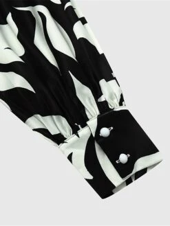 Women's Work Dress Semi Formal Dress Wrap Dress Fashion Midi Dress Lace Up Print V Neck Long Sleeve Leaf Loose Fit Black Fall Winter S M L XL XXL -Tesla Style rmfpgq1693363837884