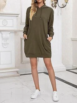 Women's Casual Dress Hoodie Dress Shift Dress Mini Dress Pocket Outdoor Street Daily Active Fashion Hooded Long Sleeve 2023 Loose Fit Black Wine Army Green Color S M L XL XXL Size -Tesla Style rmsijw1693558125940