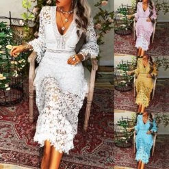 Women's Party Dress Lace Dress Homecoming Dress Long Dress Maxi Dress White Yellow Pink Long Sleeve Pure Color Lace Summer Spring Fall Deep V Fashion Winter Dress Birthday Wedding Guest 2022 S M L XL 13 Women's Party Dress Lace Dress Homecoming Dress Long Dress Maxi Dress White Yellow Pink Long Sleeve Pure Color Lace Summer Spring Fall Deep V Fashion Winter Dress Birthday Wedding Guest 2022 S M L XL -Tesla Style rmuyub1671780657439