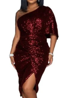 Women's Cocktail Party Dress Sequin Dress Bodycon Midi Dress Black Silver Red Half Sleeve Pure Color Sequins Spring One Shoulder S M L XL 27 Women's Cocktail Party Dress Sequin Dress Bodycon Midi Dress Black Silver Red Half Sleeve Pure Color Sequins Spring One Shoulder S M L XL -Tesla Style rnitqd1639564569305