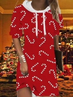 Women's Christmas Hoodie Dress Shift Dress Mini Dress Black Gold Wine Long Sleeve Plaid Print Fall Spring Hooded Fashion Christmas Daily Loose Fit 2022 S M L XL XXL 3XL -Tesla Style rnnped1667562070886