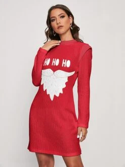 Women's Christmas Dress Sweater Dress Jumper Dress Midi Dress Ugly Santa Claus Outdoor Christmas Daily Holiday Round Neck Long Sleeve 2023 Regular Fit Red S M L XL XXL 3XL