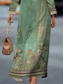 Women's Work Dress Casual Dress Semi Formal Dress Fashion Winter Dress Daily Midi Dress Print Crew Neck Long Sleeve Floral Slim Green Fall Winter S M L XL XXL -Tesla Style rnqvii1694426138626