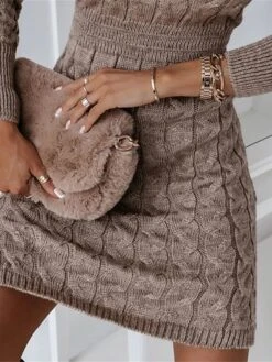 Women's Sweater Dress Winter Dress Jumper Dress Mini Dress Active Pure Color Outdoor Casual Holiday Vacation Crew Neck Long Sleeve 2023 Slim Brown S M L XL XXL 3XL -Tesla Style rnwglt1696991810445
