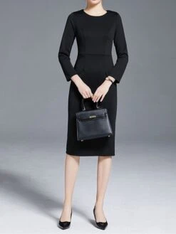 Women's Work Dress Sheath Dress Semi Formal Dress Fashion Winter Dress Office Workfashion Midi Dress Zipper Crew Neck 3/4 Length Sleeve Plain Regular Fit Black Red Fall Winter S M L XL XXL -Tesla Style rnzjwz1695030996926