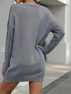 Women's Sweater Dress Winter Dress Jumper Dress Mini Dress Ruched Outdoor Street Daily Fashion Streetwear V Neck Long Sleeve 2023 Loose Fit Gray Color S M L Size -Tesla Style roiqab1695036410382