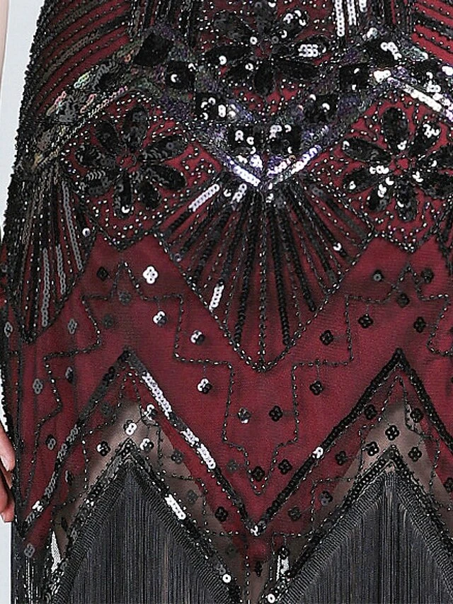 Women‘s Halloween Dress Retro 1920s Fringe Dress Midi Dress Party Outdoor Sequins Tassel Fringe Plain V Neck Sleeveless Regular Fit Summer Spring 2023 Claret Black S M L XL 6 Women‘s Halloween Dress Retro 1920s Fringe Dress Midi Dress Party Outdoor Sequins Tassel Fringe Plain V Neck Sleeveless Regular Fit Summer Spring 2023 Claret Black S M L XL - Image 4