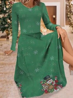 Women's Work Dress Casual Dress Swing Dress Fashion Winter Dress Christmas Daily Midi Dress Print Crew Neck Long Sleeve Santa Claus Snowman Regular Fit Wine Navy Blue Blue Fall Winter S M L XL XXL -Tesla Style routpn1695350906324