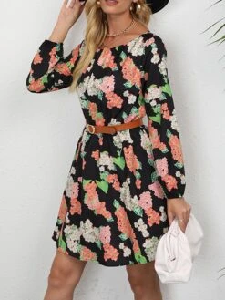 Women's Work Dress A Line Dress Fashion Mini Dress Print Crew Neck Long Sleeve Floral Loose Fit Red Blue Orange Fall S M L XL XXL -Tesla Style rpxcnt1693300567263