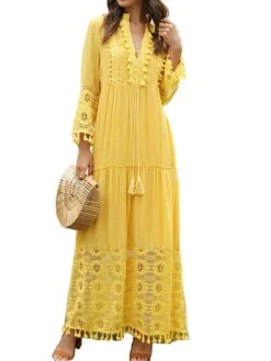 Women's Long Dress Maxi Dress Party Dress Casual Dress Sundress Pure Color Basic Bohemian Outdoor Daily Beach Lace Long Sleeve V Neck Dress Regular Fit Yellow Pink Blue Summer Spring S M L XL XXL 20 Women's Long Dress Maxi Dress Party Dress Casual Dress Sundress Pure Color Basic Bohemian Outdoor Daily Beach Lace Long Sleeve V Neck Dress Regular Fit Yellow Pink Blue Summer Spring S M L XL XXL -Tesla Style rqqukq1673260377957